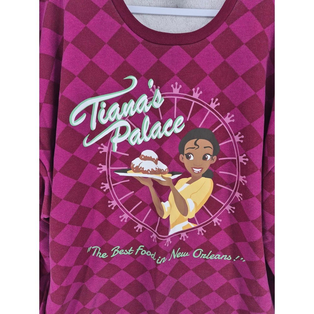 Disney Womens Sweatshirt Tiana's Palace Checkered Graphic Burgundy 4X
